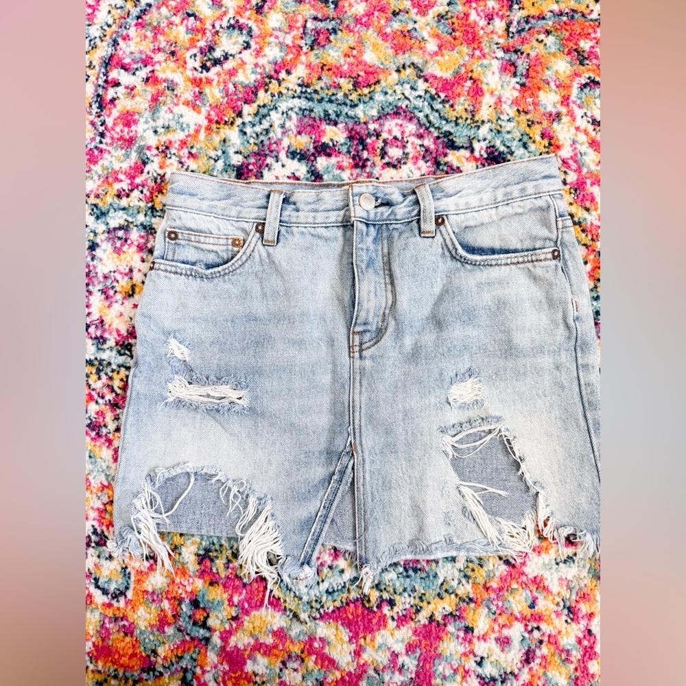 Free People Relaxed Destroyed Denim Mini Skirt - Picture 5 of 10
